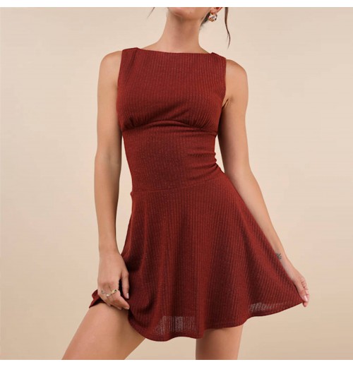 Women's Modern Moves Brick Red Ribbed Knit Sleeveless Mini Dress