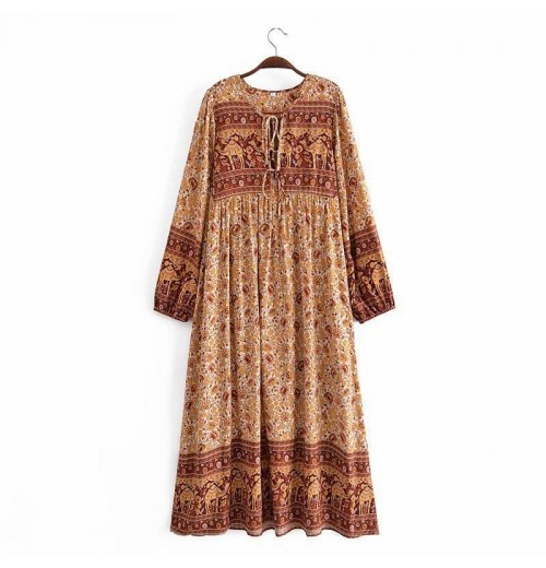 Customized Women's Summer Bohemian Midi Floral Dress Breathable Loose Long Sleeved for Vacation Leisure Cute Y2K Sweet Style