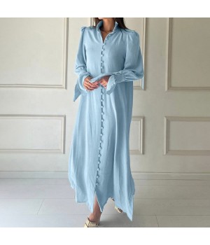 Summer Church Dresses Custom Wholesale Teens Ladies Women Maxi Cotton Slit Button Stand Collar Shirt Maxi Dress