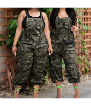 New Streetwear Fashion Women'S Pants & Trousers Cargo Overalls Camo Denim Jeans Loose Suspender Jumpers Casual Trousers Pants