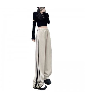 Wholesale Women's Pants Ladies Ice Silk Wide Leg Trousers Girl Solid Color High Waist Loose Wild Straight Pleated Casual Pants