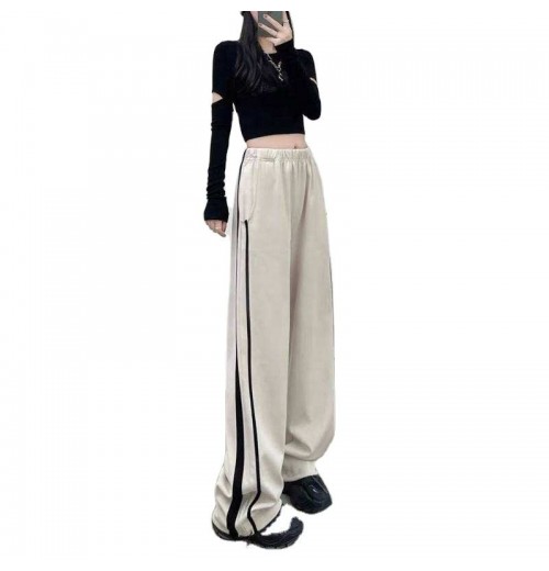 Wholesale Women's Pants Ladies Ice Silk Wide Leg Trousers Girl Solid Color High Waist Loose Wild Straight Pleated Casual Pants