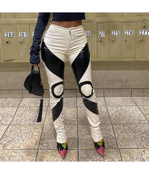 high waist colors contrast women's pants & trousers 2023 sexy women pu leather pants spring clothes