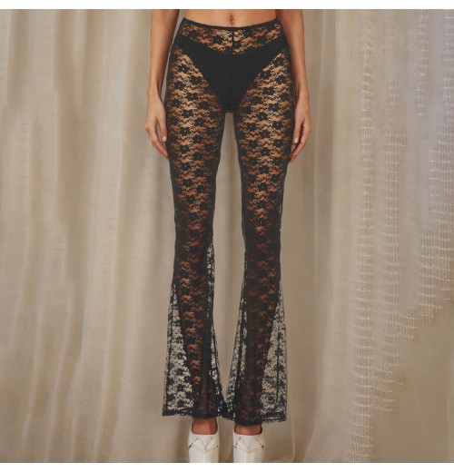 Peeqi D24PT002 Wholesale OED ODM 2024 Women Clothes Sexy Lace High Waist Flare Pants Women's Pants Trousers